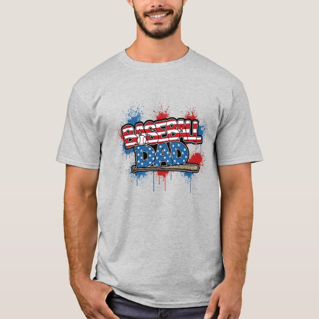 Camiseta Baseball Dad Shirt Patriotic Splatter Tee (Anverso)