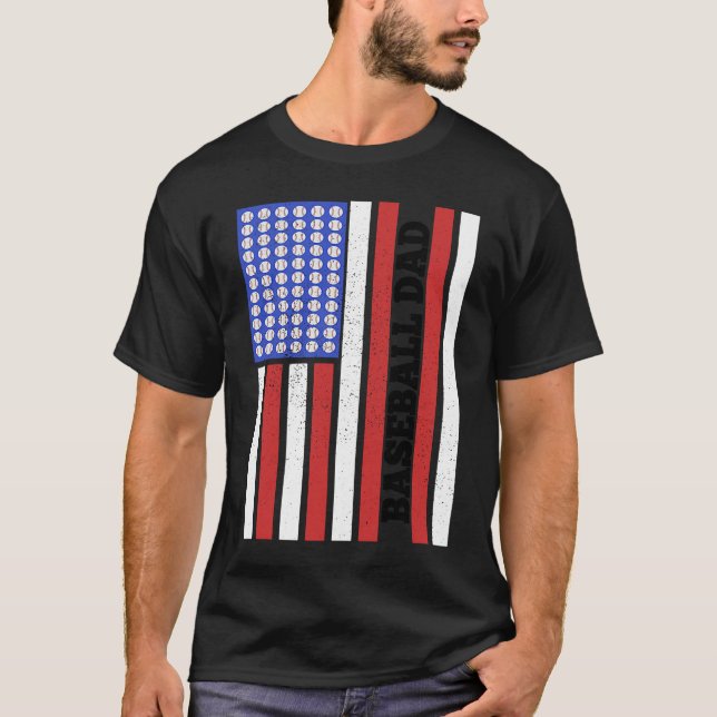 Camiseta Baseball Dad USA Flag Baseball Player Fan Coach (Anverso)