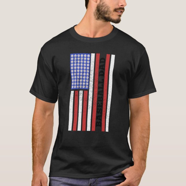 Camiseta Baseball Dad USA Flag Baseball Player Fan Coach (Anverso)