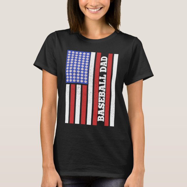 Camiseta Baseball Dad USA Flag Baseball Player Fan Coach (Anverso)