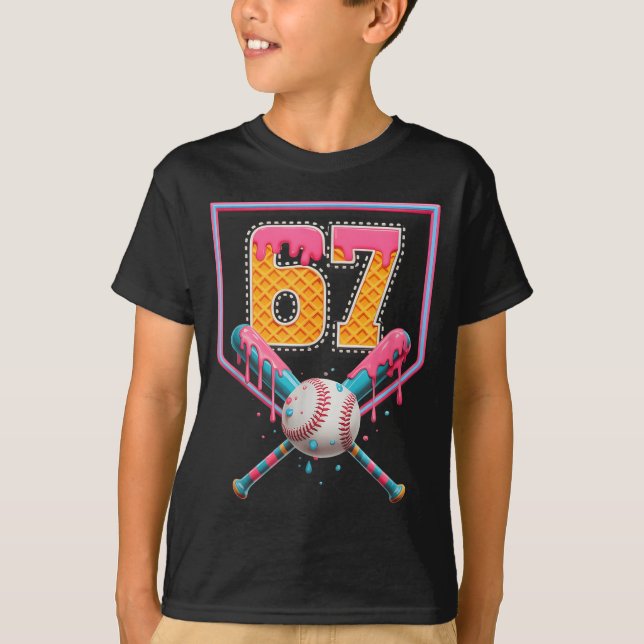 Camiseta Baseball Drip Number 67 Fun Six Seven 6 7 Meme Des (Anverso)