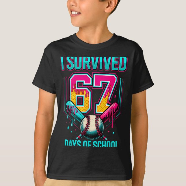 Camiseta Baseball Drip Number 67 I Survived 67 Days Of Scho (Anverso)
