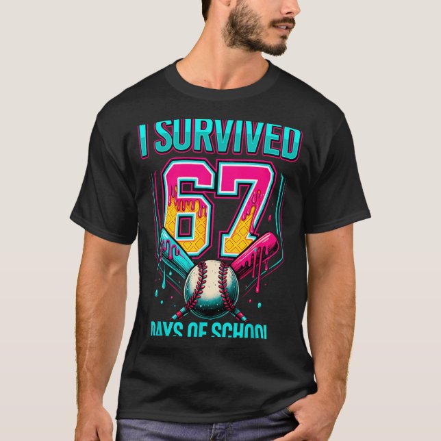 Camiseta Baseball Drip Number 67 I Survived 67 Days Of Scho (Anverso)