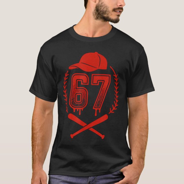 Camiseta Baseball Drip Number 67 Player Or 67th Birthday  (Anverso)