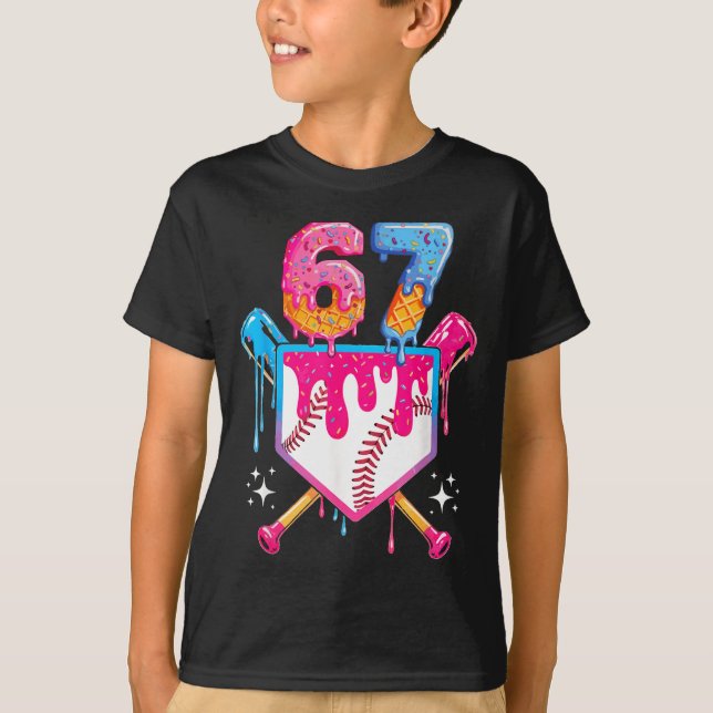 Camiseta Baseball Drip Number 67 Player Or 67th Birthday  (Anverso)