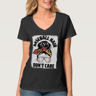 Camiseta Baseball Hair Don t Care Messy Bun Mom Women Baseb