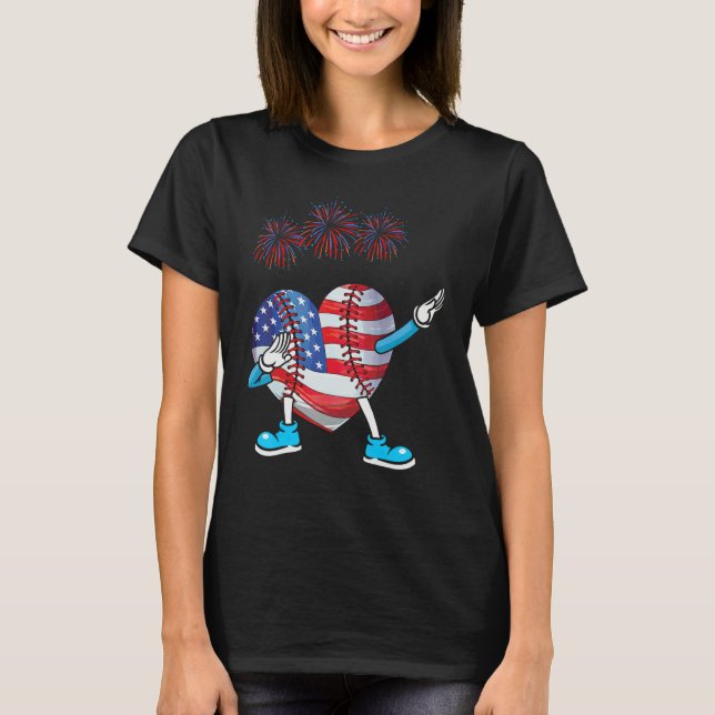 Camiseta Baseball Heart American Flag Heart 4th of July Sof (Anverso)