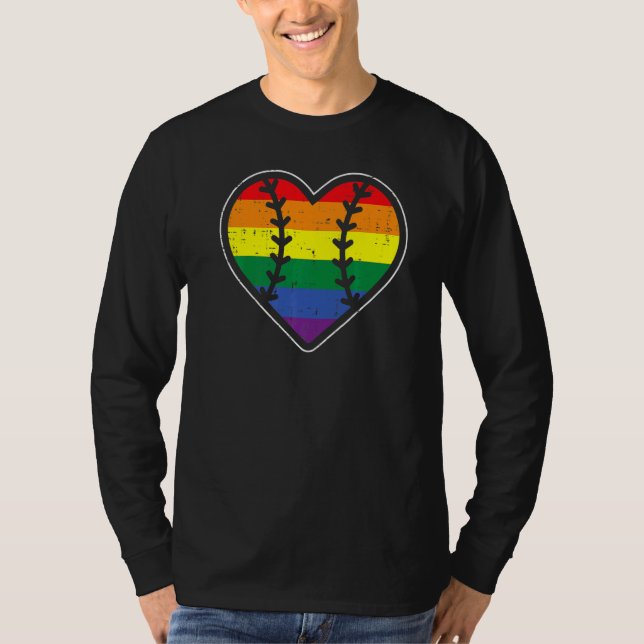 Camiseta Baseball Heart Sport LGBTQ Rainbow Flag Gay Pride  (Anverso)
