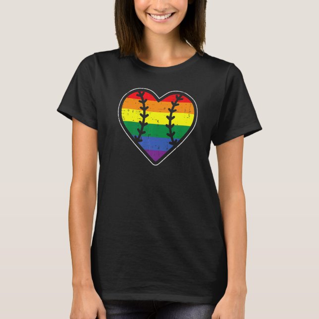 Camiseta Baseball Heart Sport LGBTQ Rainbow Flag Gay Pride  (Anverso)
