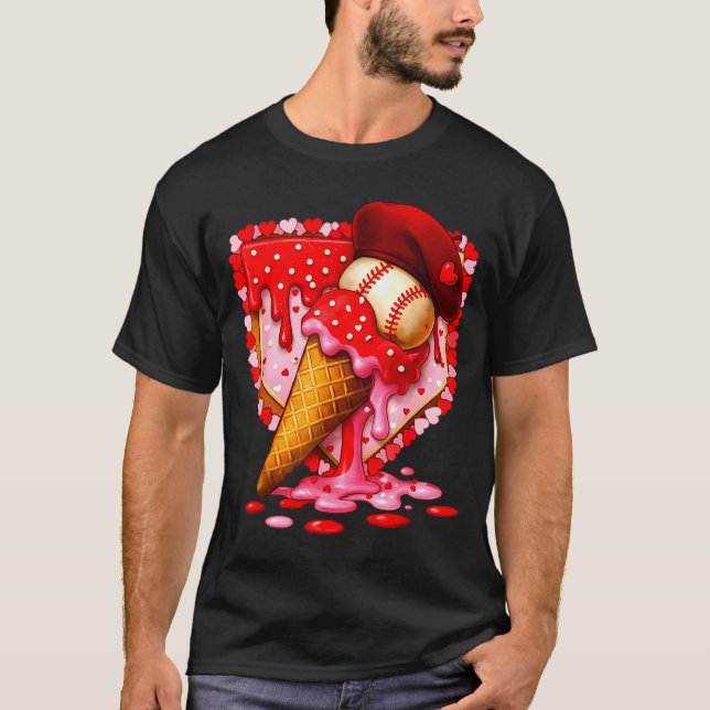Camiseta Baseball Heart Valentine Baseball Ice Cream Drip B (Anverso)