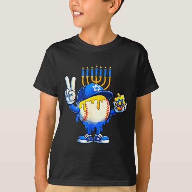 Camiseta Baseball Ice Cream Drip Dreidel Happy Hanukkah Boy (Anverso)