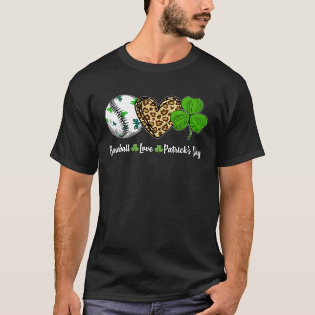 Camiseta Baseball Love Leopard Heart Shamrock St Patricks D (Anverso)