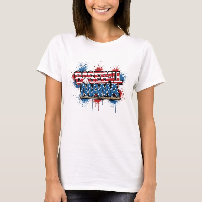 Camiseta Baseball Mama Shirt Patriotic Splatter Tee (Anverso)