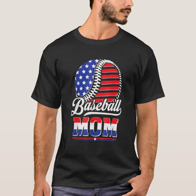Camiseta Baseball Mom American Flag  For Mother Mom Mommy (Anverso)
