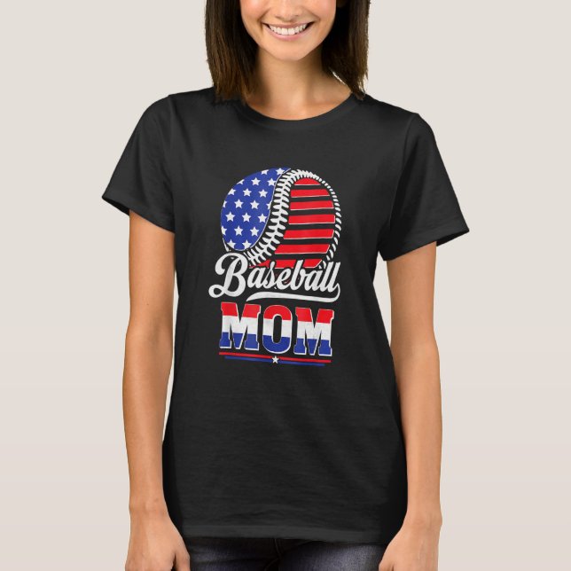 Camiseta Baseball Mom American Flag  For Mother Mom Mommy (Anverso)
