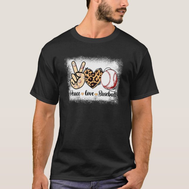 Camiseta Baseball Mom Leopard Print Peace Love Baseball Mot (Anverso)
