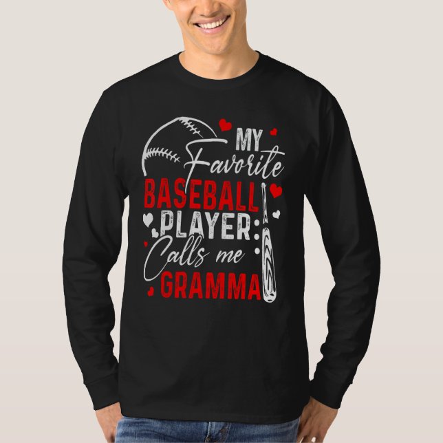 Camiseta Baseball My Favorite Player Calls Me Gramma Heart  (Anverso)