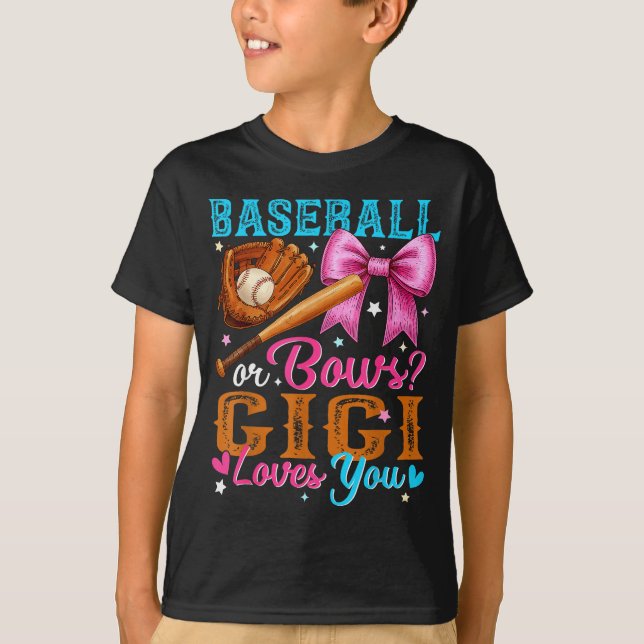Camiseta Baseball Or Bows Gigi Loves You Gender Reveal Baby (Anverso)