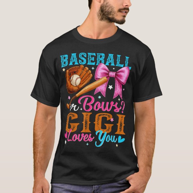 Camiseta Baseball Or Bows Gigi Loves You Gender Reveal Baby (Anverso)