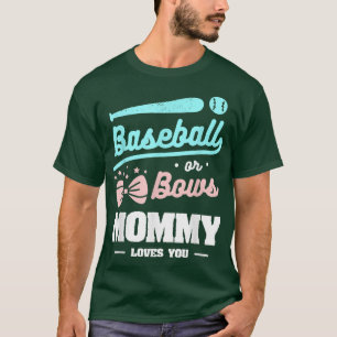 Camiseta Baseball Or Bows Mommy Loves You Pregnancy Announc
