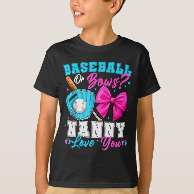 Camiseta Baseball Or Bows Nanny Loves You Gender Reveal Fam (Anverso)