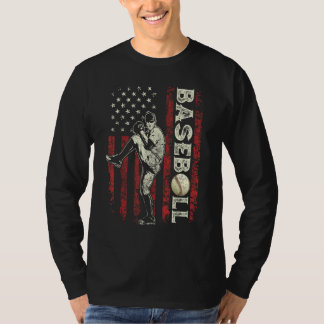 Camiseta Baseball Pitcher US Flag  Dad Men Patriotic 4th Of