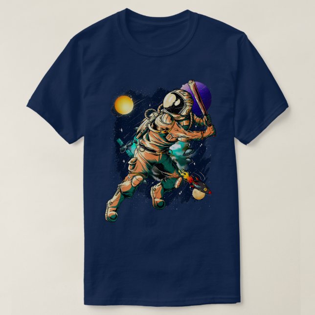 Camiseta Baseball Player Astronaut Outer Space UFO Planets  (Diseño del anverso)