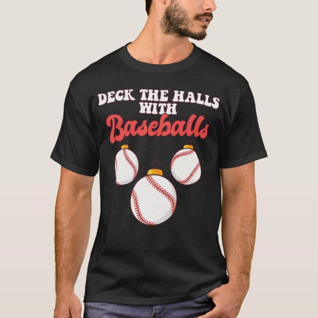 Camiseta Baseball Player Catcher Christmas Balls Deck The H (Anverso)