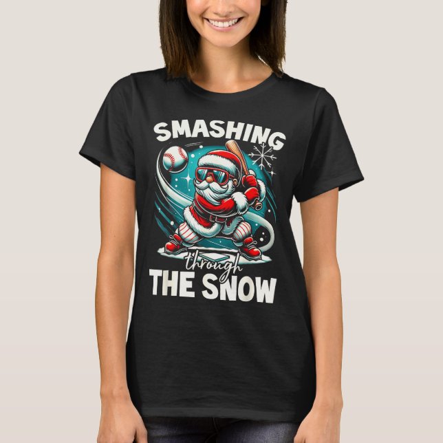 Camiseta Baseball Player Christmas Santa, Smashing Through  (Anverso)
