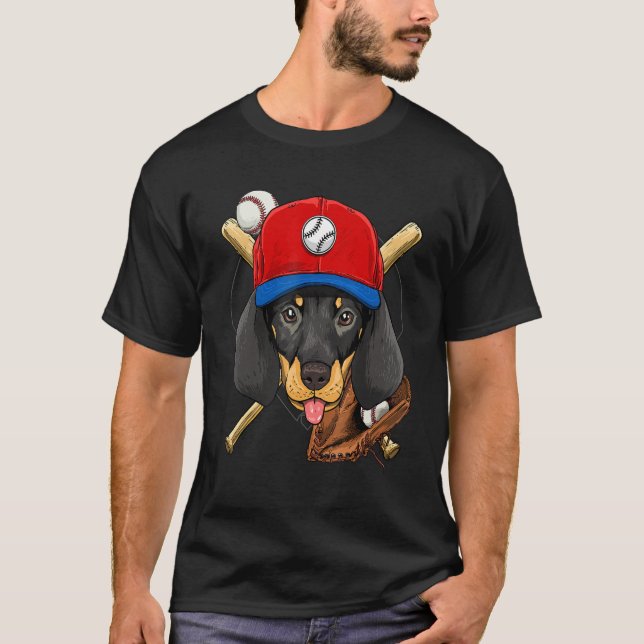 Camiseta Baseball Player Coaches Dachshund Weiner Dog Pitch (Anverso)