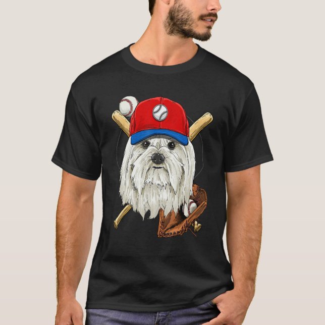 Camiseta Baseball Player Coaches Maltese Dog  Pitcher Catch (Anverso)