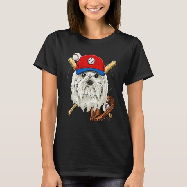 Camiseta Baseball Player Coaches Maltese Dog  Pitcher Catch (Anverso)