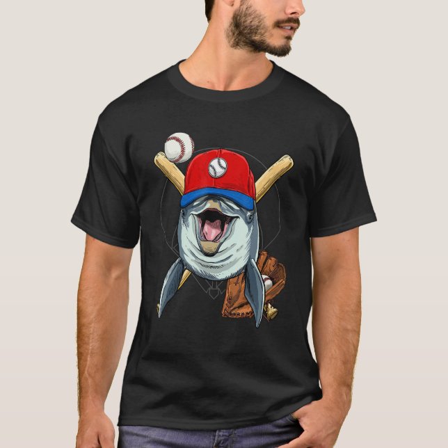Camiseta Baseball Player Dolphin Whale Pitcher Catcher Base (Anverso)