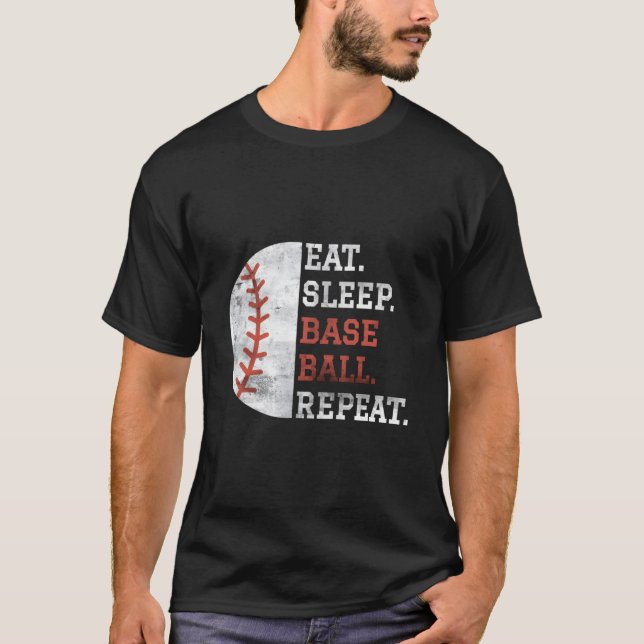 Camiseta Baseball Player Eat Sleep Baseball Repeat (Anverso)