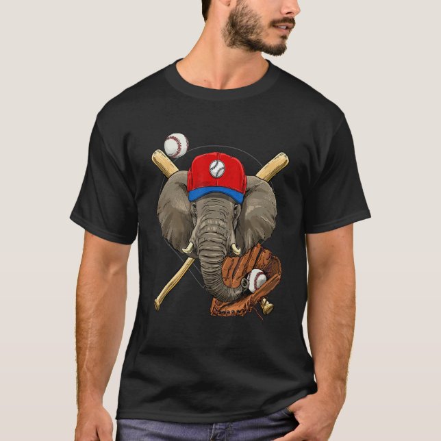 Camiseta Baseball Player Elephant Pitcher Catcher Baseball  (Anverso)