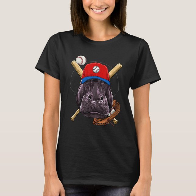 Camiseta Baseball Player Hippopotamus Pitcher Catcher Baseb (Anverso)
