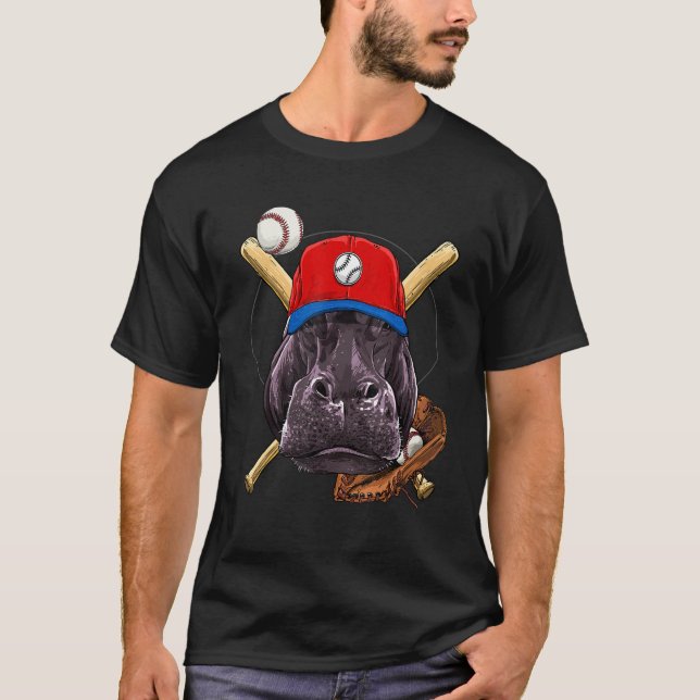 Camiseta Baseball Player Hippopotamus Pitcher Catcher Baseb (Anverso)