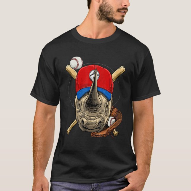 Camiseta Baseball Player Rhinoceros Pitcher Catcher Basebal (Anverso)
