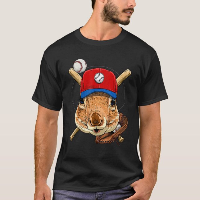 Camiseta Baseball Player Squirrel Pitcher Catcher Baseball  (Anverso)