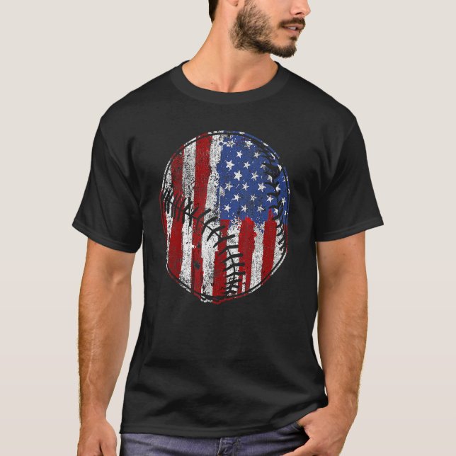 Camiseta Baseball Player USA American Flag 4th Of July  USA (Anverso)