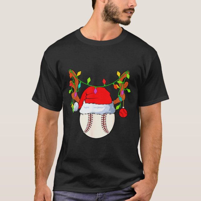 Camiseta Baseball Reindeer Santa Hat Christmas  (Anverso)