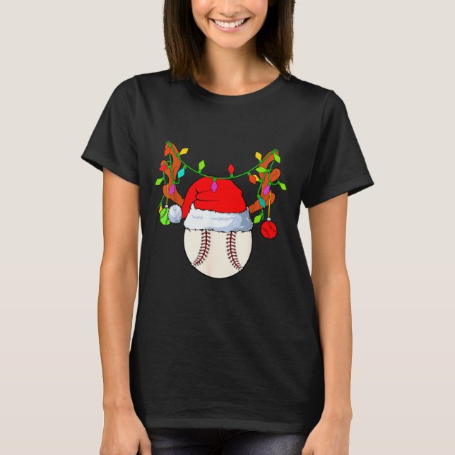 Camiseta Baseball Reindeer Santa Hat Christmas  (Anverso)