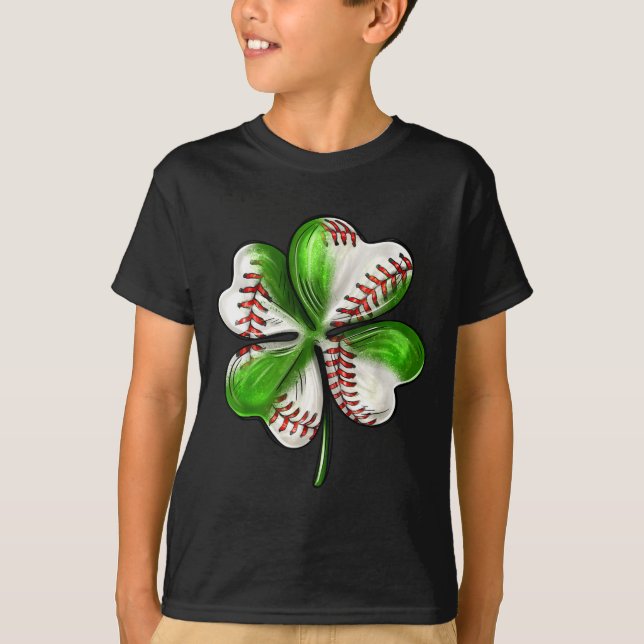Camiseta Baseball Shamrock St Patrick's Day Clover With Bas (Anverso)