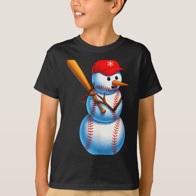Camiseta Baseball Snowman Merry Christmas Xmas Pajamas Men  (Anverso)