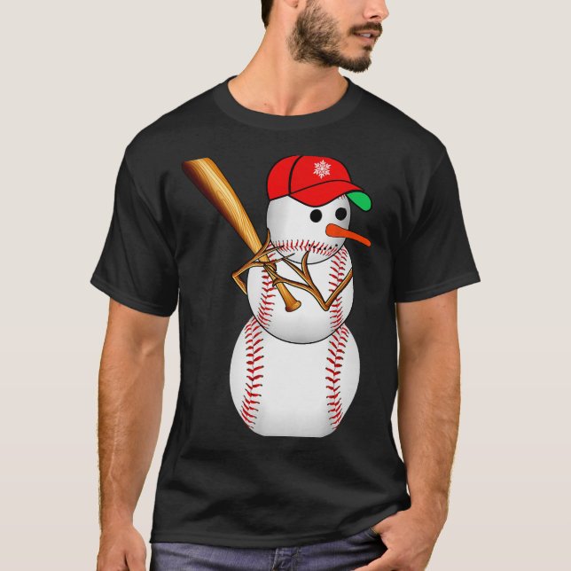 Camiseta Baseball Snowman Snow Christmas Xmas Men Women  (Anverso)