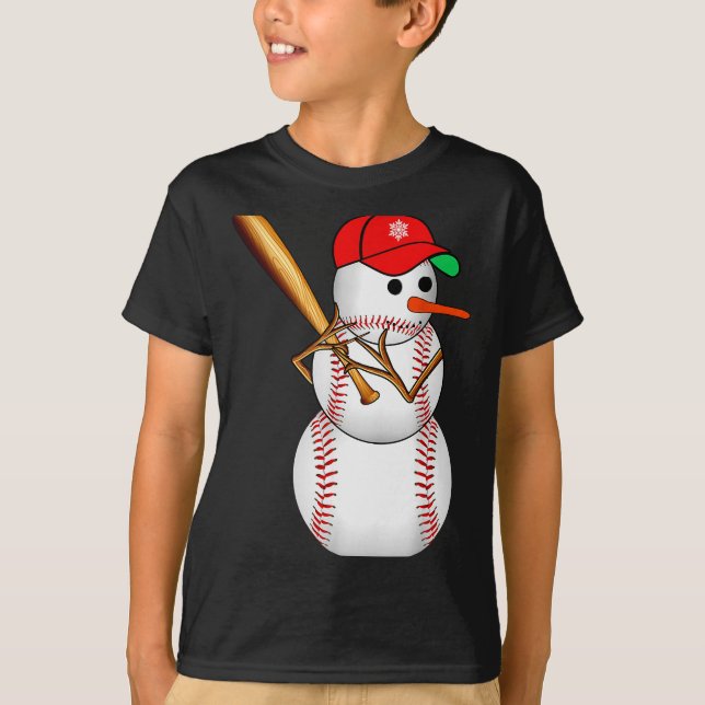 Camiseta Baseball Snowman Snow Christmas Xmas Men Women  (Anverso)