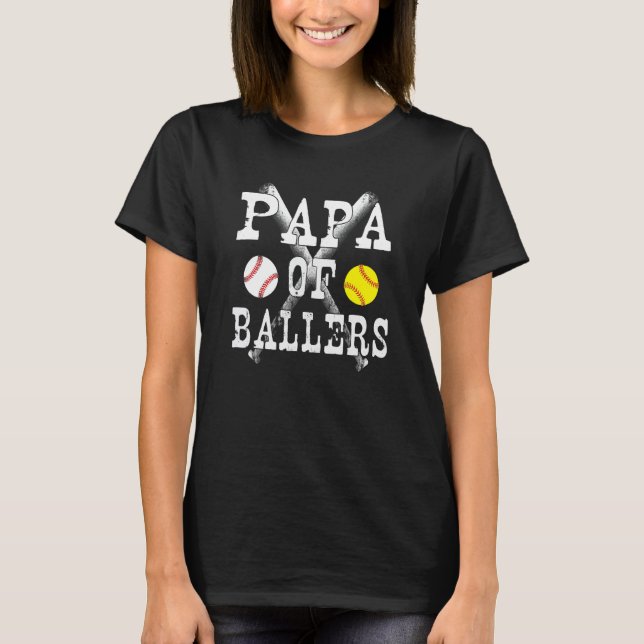 Camiseta Baseball Softball Fathers Day Papa Of Ballers (Anverso)