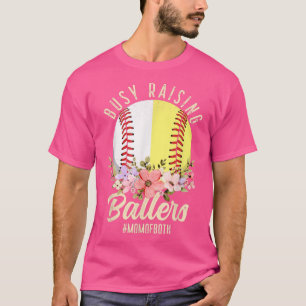 Camiseta Baseball Softball Mom Of Both Busy Raising Ballers