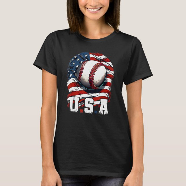 Camiseta Baseball USA Flag Patriotic  4th Of July Baseball (Anverso)