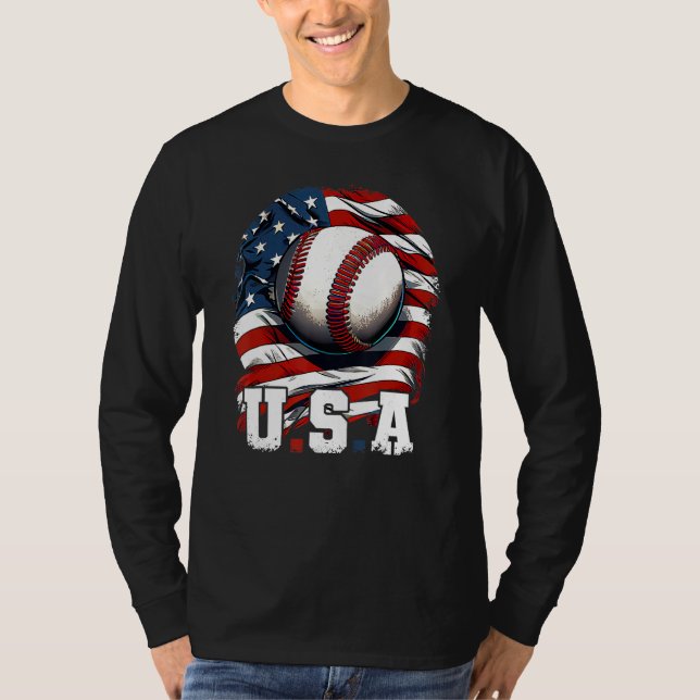 Camiseta Baseball USA Flag Patriotic  4th Of July Baseball (Anverso)